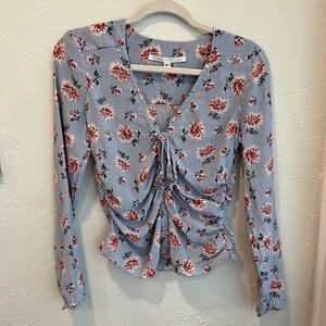 Veronica Beard blue floral silk blouse 0